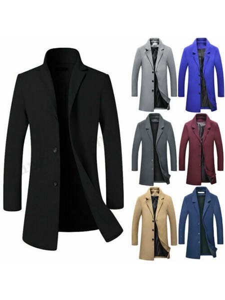 Men's Wool Blends Coat Winter Warm Trench Coat Outerwear Overcoat Long Jackets