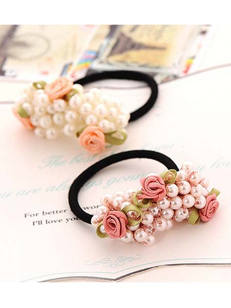 Fashion Women Pearl Flower Elastic Hair Band Rope Ponytail Holder Hair Jewelry