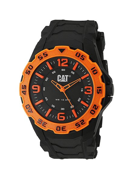 Caterpillar Motion Black And Orange Rubber Strap Watch LB14121134